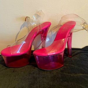 Size 7 Pleaser Aspire pink and clear translucent high heels